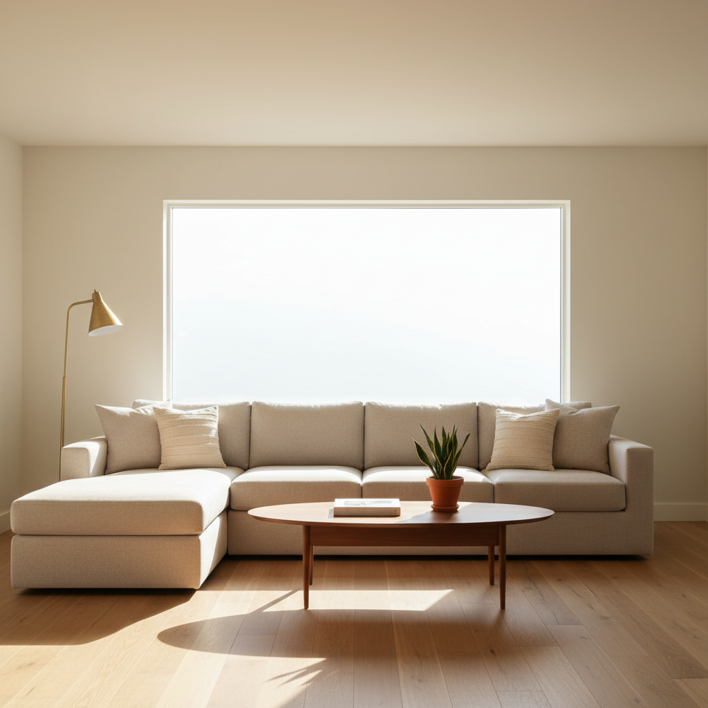 Customer's living room with bare window